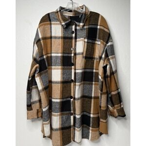 Shein Buffalo Plaid Flannel Button Thick Shirt Jacket Womens Sz‎ 2XL Brown black